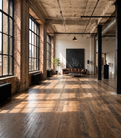 Cenário internacional para fotos de moda gerado por IA: Loft moderno, Interior urbano