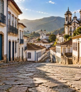 Cenário Ouro Preto, Minas Gerais, para editoriais de moda gerados por IA