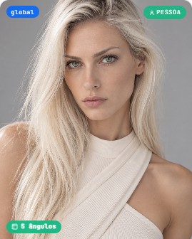 Maria, modelo virtual loira da Moddara para fotos de moda com IA