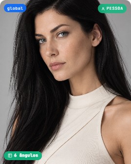 Morgana, modelo virtual da Moddara, disponível em 6 ângulos para fotos de moda com IA